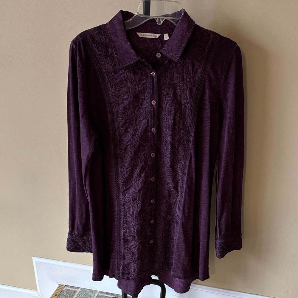 Soft Surroundings Deep Purple Button-Down Shirt large